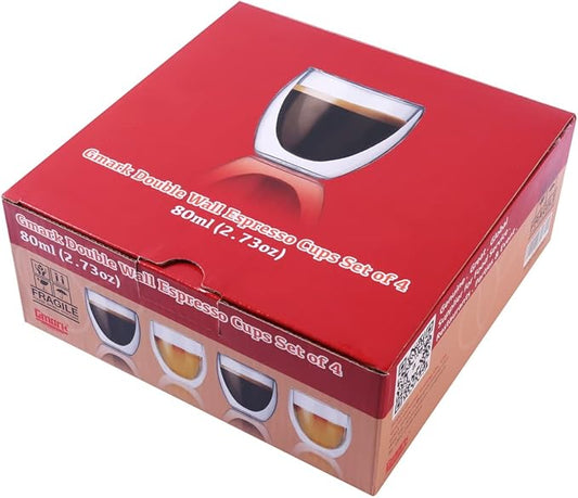 Gmark Espresso Cups Shot Glass 2.7- Ounce Coffee Set of 4 - Lightweight Double Wall Thermo Insulated GM2028