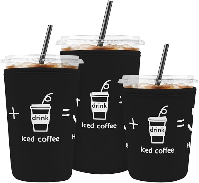 Iced Coffee Sleeve Reusable Cup Sleeves for Cold Drinks Neoprene Koozie Cozy Plastic Cup Covers for Drinks, Happy Me