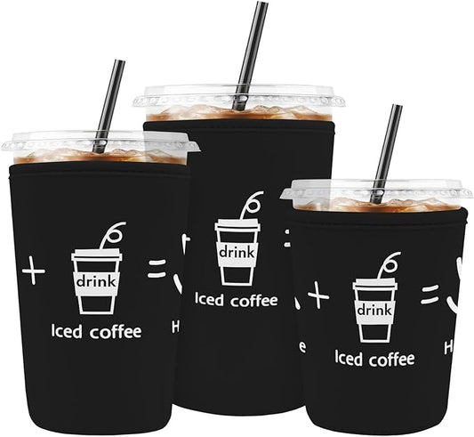 Iced Coffee Sleeve Reusable Cup Sleeves for Cold Drinks Neoprene Koozie Cozy Plastic Cup Covers for Drinks, Happy Me