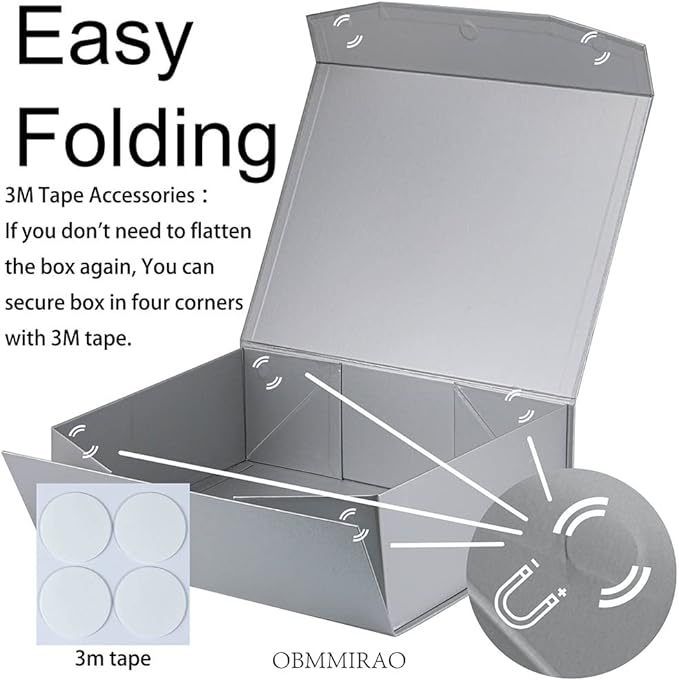 Upgrade 3Pcs Silver Grey Extra Large Gift Box with Lid for Presents,16.5 x13 x5 Inches, Hard Magnetic Wedding Dress Boxes Storage,Reusable Foldable Bridesmaid Proposal Box