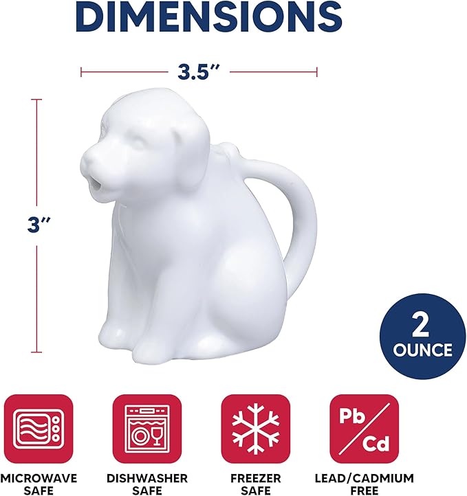 HIC Kitchen Mini Dog Creamer With Handle, Fine Porcelain, 2-Ounce, For Serving Milk, Cream, Syrup, Dressings, And Sauces