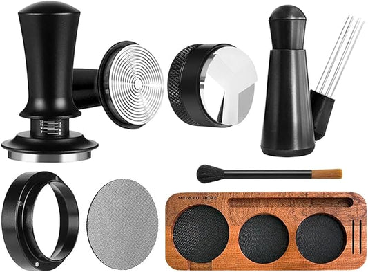 7 PCS Espresso Accessories Kit, Espresso Tamping Station, Coffee Tamper, Coffee Distributor, WDT Tool, Puck Screen, Dosing Funnel, Cleaning Brush, Barista Tools Set (58mm)