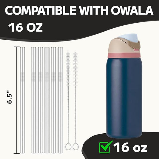 MIMORE Metal Straw for Owala 16 oz - 6 PCS Satinless Steel Straws Compatible with Owala Straw Replacement - Resuable & Dishwasher Safe