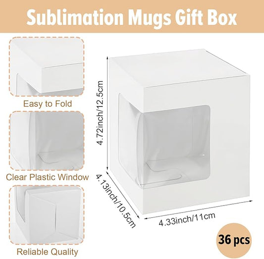 36 Pack Mug Boxes for Gifts Coffee Mugs Boxes Gift for Shipping Sublimation Transparent Wine Glass Gift Packaging Box for Blanks 11oz, 12oz, 15oz Wrapping(White)