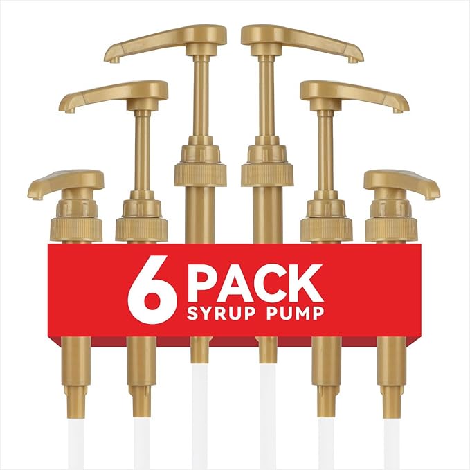 Kinfira 6 Pcs Coffee Syrup Pump Dispenser - Premium Skinny Syrup Pumps Fit for 25.4oz Torani Davinci Syrup Bottles (Gold)