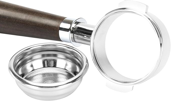 58mm Bottomless Nakeds Portafilter with Premium Ebony Wood Handle - Stainless Steel, Includes 18g Precision Basket for E61 Group-Head Espresso Machines