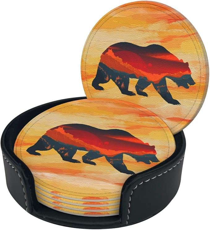 Bear Mountain Coasters Set 6 for Drinks Coffee Table Gifts Home Decor 3.9 Inches