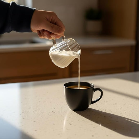 5 oz Clear Glass Pitcher for Milk and Creamer, Mini Beverage Jug with Handle and Pour Spout, Small Serving Container for Coffee, Syrup, Juice and Daily Kitchen Use