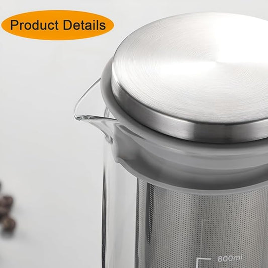Airtight Cold Brew Coffee Maker & Tea Infuser - 800ml Glass Carafe Pitcher for Iced Coffee Brewing,Glass Coffee Pot