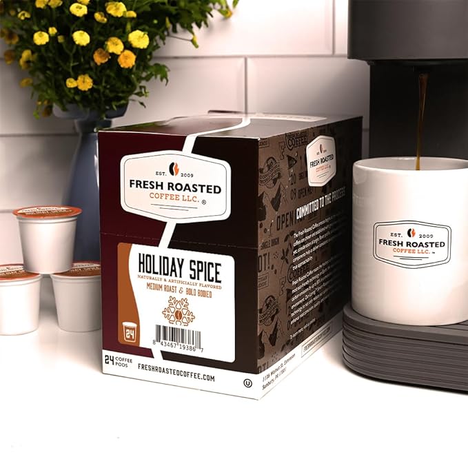 Fresh Roasted Coffee, Holiday Spice, Flavored Coffee Pods, K-Cup Compatible, 24 Count