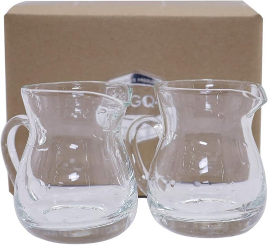DGQ Classic Glass Creamer Pitcher with Handle 4oz Pack of 2 Milk Pourer Mini Creamer for Coffee Tea Maple Syrup Serving
