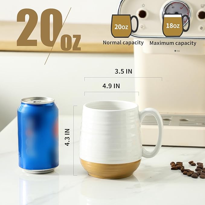 HASENSE Coffee Mug with Handle 20 oz,Large Ceramic Tea Cup for Men and Women, Mugs for Coffee, Tea, Hot Cocoa, Soup,Latte, Big Christmas Mug, Microwave Dishwasher Safe, White