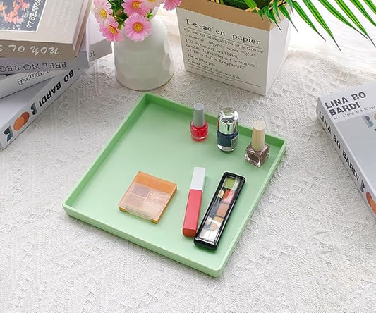 Small Square Serving Tray (9 inch), Durable Green Tray for Desserts & Organization, Lightweight for Coffee, Drinks, Party, Seasoning, Perfume and Display.