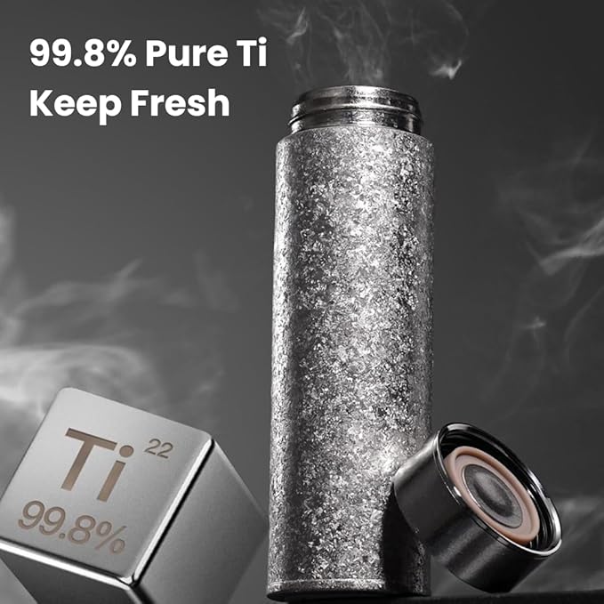 16oz Pure Titanium Insulated Water Bottle, Double Wall Vacuum, Lightweight, BPA-Free, for Hot or Cold Drinks, Pure Titanium Liner Shell Perfect for Coffee, Tea, Milk, Juice, High Appearance Gifts