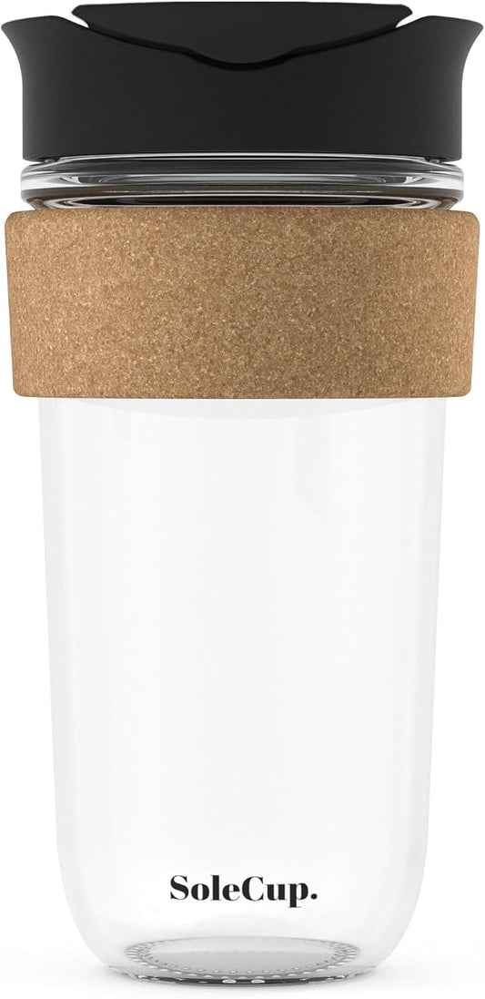 Large Travel Mug - Reusable Insulated Coffee Mug - 18oz/530ml BPA-Free Hot Drink Travel Mug with Lid & Cork Band (Black, 18oz)