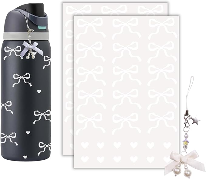 Bows Stickers for Custom Owala Accessories, Heart Decals Transfer Stickers for Water Bottles, Bows Pearl Charms for Owala (White)