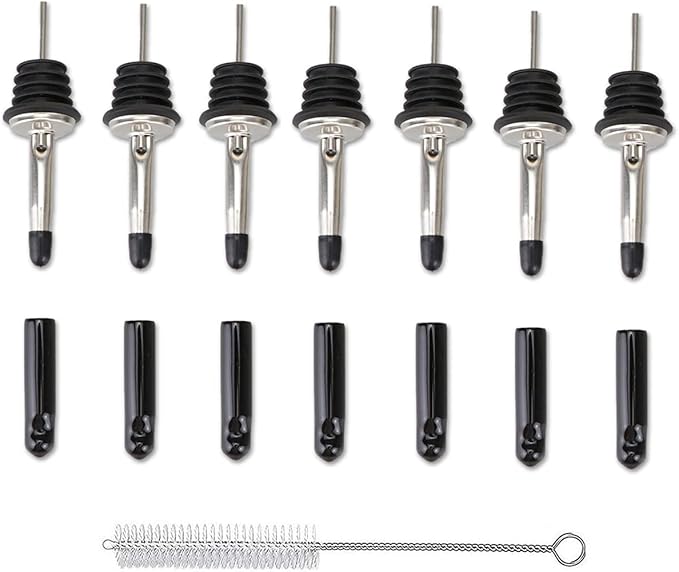 LEGERM Liquor Pour Spouts with Dust Caps - Speed Pourer Nozzles for Alcohol & Liquor Bottles | Pro Bar & Home Use Bartender Accessories with Leak-Proof & Rustproof Toppers