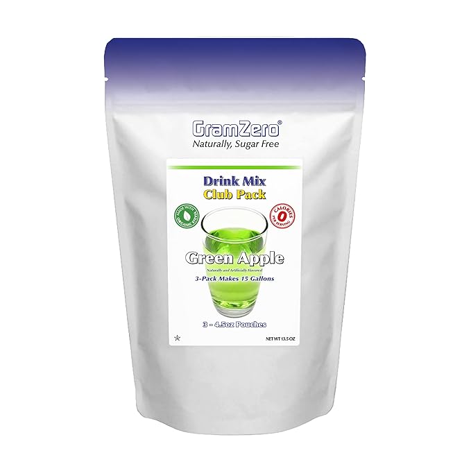 GramZero Green Apple Zero Calorie Sugar Free Drink Mix, Great For Nutrition Club Loaded Tea, Stevia Sweetened