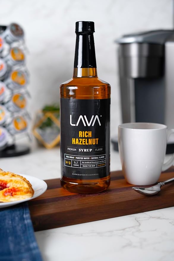 LAVA Premium Hazelnut Syrup, Natural Hazelnut Coffee Sweetener, 33.8oz (1-Liter), Made with 100% Sugar, No Artificial Sweeteners, Flavors, or Colors. (1-Pack)