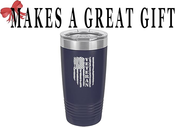 Rogue River Tactical USA Flag Veteran 20 Oz. Travel Tumbler Mug Cup w/Lid Vacuum Insulated Hot or Cold Military Vet Gift (Blue)