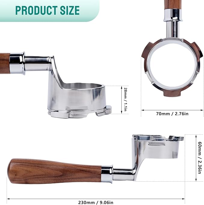 Bottomless Portafilter for Ninja Luxe Café ES601 & ES701C Models | Basket Not Included | Compatible with Stock Filter Basket | Walnut Handle