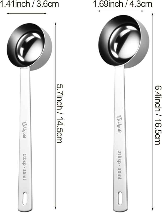 Ugotit Coffee Scoop, 1 Tbsp Long Handled 304 Stainless Steel Measuring Spoon for Coffee, Tea & Baking, 15ml Precision Scoop, Dishwasher Safe