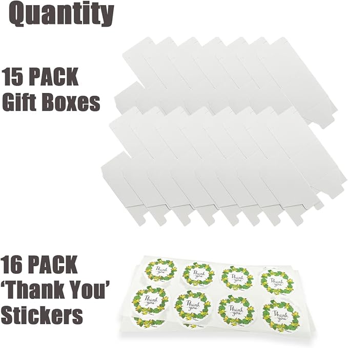 Frantis White Gift Boxes, 15 Pack 6x6x6 inch Small Gift Boxes with Lids for Weddings, Christmas, Ornaments, Bridesmaid Boxes Easy to Assemble Includes 16 Thank You Stickers