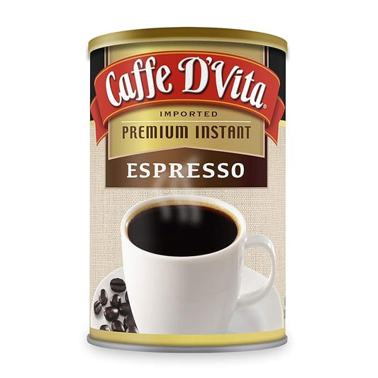 Caffe D'Vita Espresso Coffee - Instant Espresso Coffee Powder, Ground Espresso Beans, Keto, Gluten Free, No Cholesterol, No Trans Fat, Kosher-Dairy Instant Coffee Drinks - 3 Oz Can