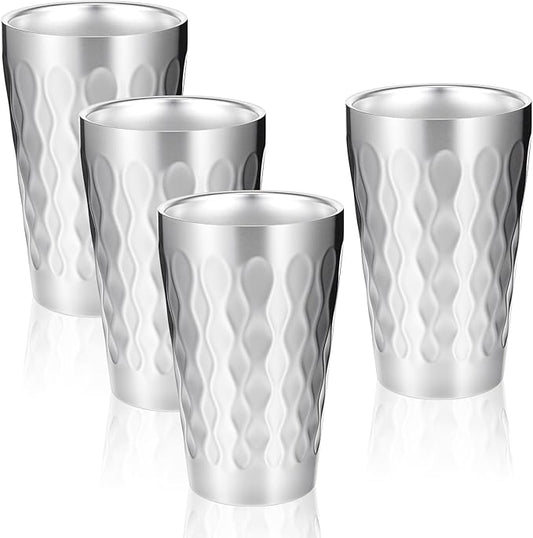JIEYAO 4 Pack Stainless Steel Cups, 16oz Double Wall Insulated Tumblers Unbreakable Stackable Metal Cups Heat Resistant Drinking Glasses for Travel Camping Home Outdoor