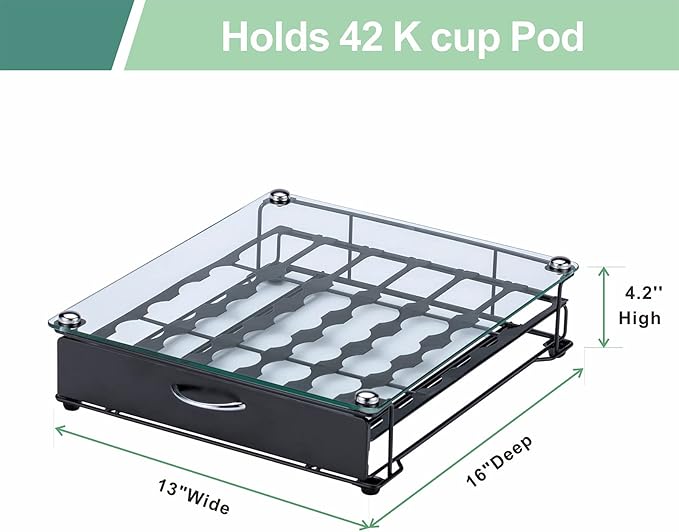 ZCDCP K Cup Holder Drawer Storage,with Crystal Tempered Glass Top,Compatible with K-Cups,Office Kitchen Counter Organizer,(42 pods)