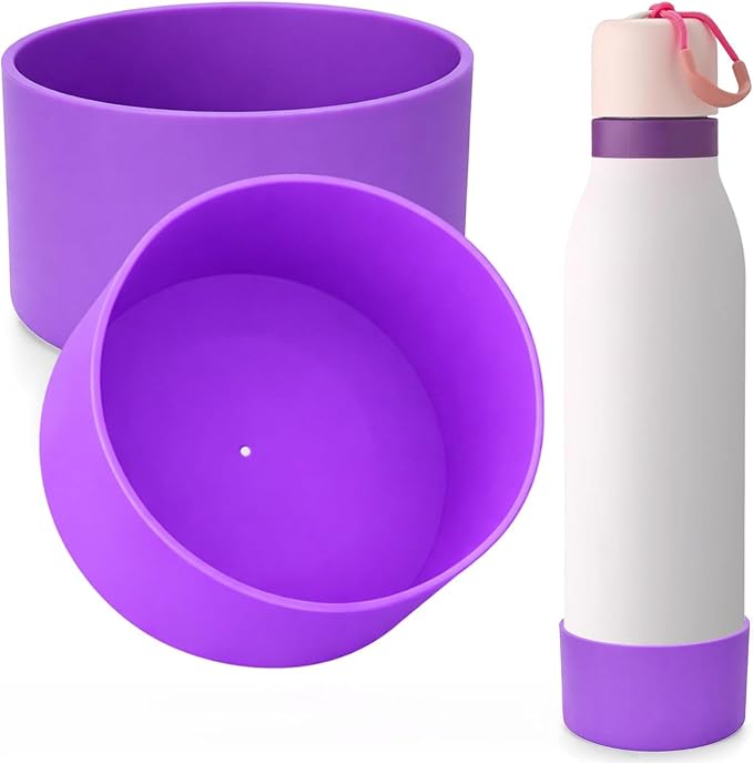 Mity rain 2PCS Silicone Boot for Owala FreeSip Twist Water Bottle, Anti-Slip, Noise-Reducing,Prevents Scratches(24oz Deep Purple)