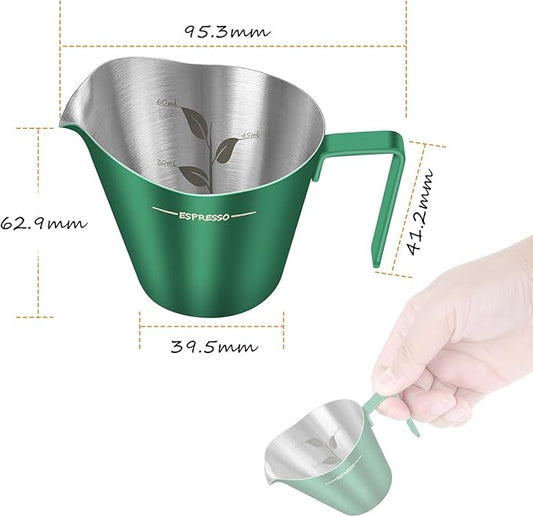 IKAPE Espresso Measuring Cup, 304 Anti-scald Stainless Steel Espresso Shot Cups with Handle, Coffee Pouring Cup for Barista Tool Accessories(Green)