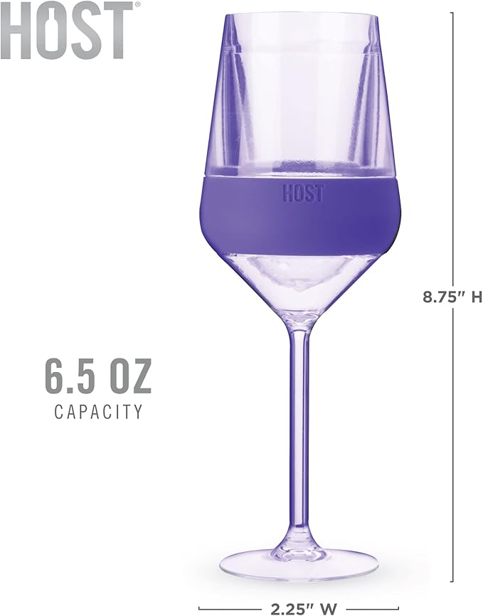 HOST Wine Freeze Double-Walled Stemmed Wine Glasses Cooling Cups with Active Cooling Gel and Insulated Silicone Grip, 6.5 Oz Plastic, Tinted, Set of 4