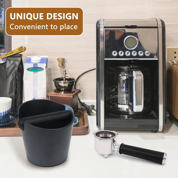 Espresso Knock Box 4.8 Inch Coffee Dump Bin For Coffee Grounds,Coffee Waste Bin with Removable Knock Bar and Non-Slip Base,Shock-Absorbent,Black