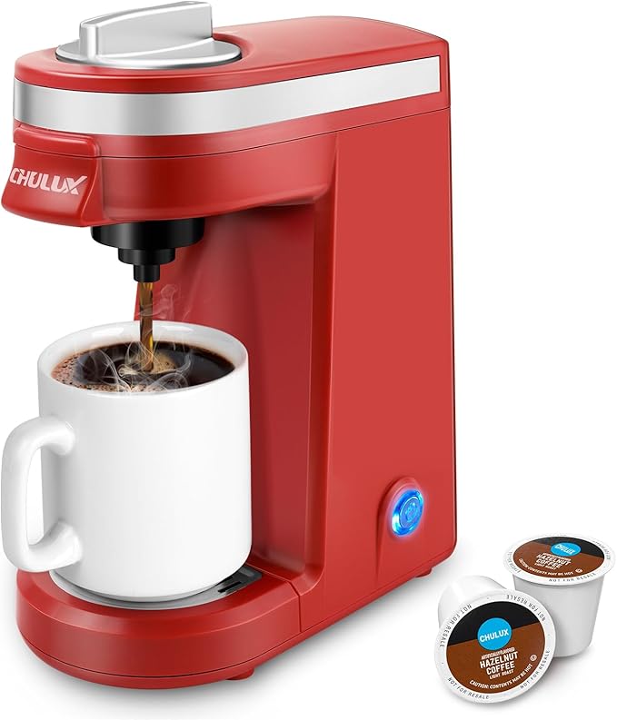 CHULUX Mini Coffee Maker for K Capsule, Single Serve Coffee Maker for One Cup Americano, Lightweight Pod Coffee Machine, Red