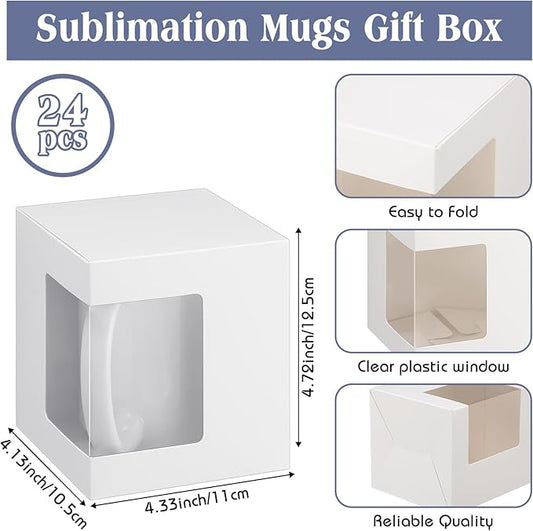 Harloon 24 Pcs Mug Boxes for Gifts Coffee Box for Blanks Sublimation Mugs Packaging 11oz, 12oz, 15oz Transparent Ceramic Coffee Cups Gift Box(White)