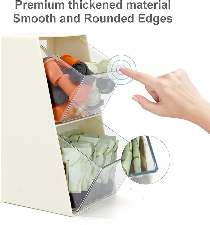 Bokelai 2 Pack Coffee Pod Holder K Cup Storage Organizer for Home Office Bar Countertop Organiser Bins for Coffee Station Counter Container for Tea bag Sugar Creamer Filter White