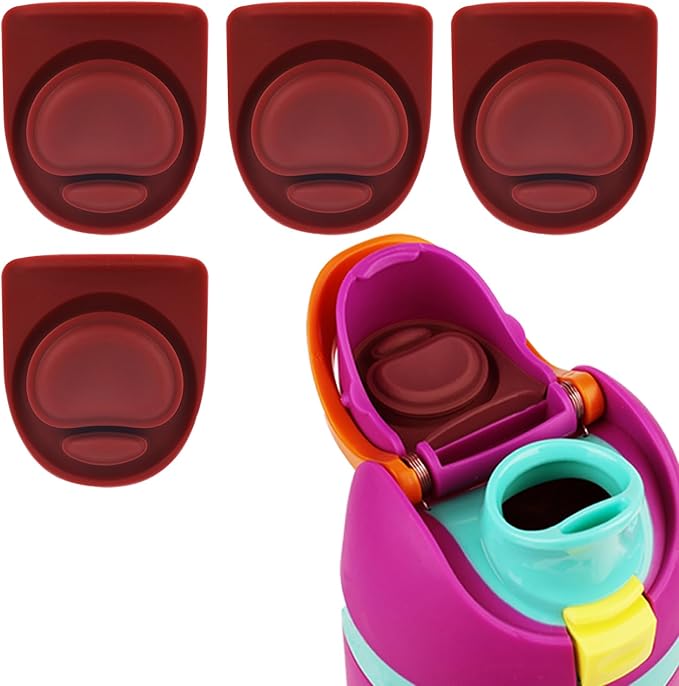 4pcs Bottle Replacement Stopper, Bottle Gasket Silicone Plug Accessories for Owala FreeSip 24oz 32oz, Water Bottle Top Lid Parts for Owala 19/24/32/40oz BPA-Free Seal Bottle Cap Mouth (Dark Red)