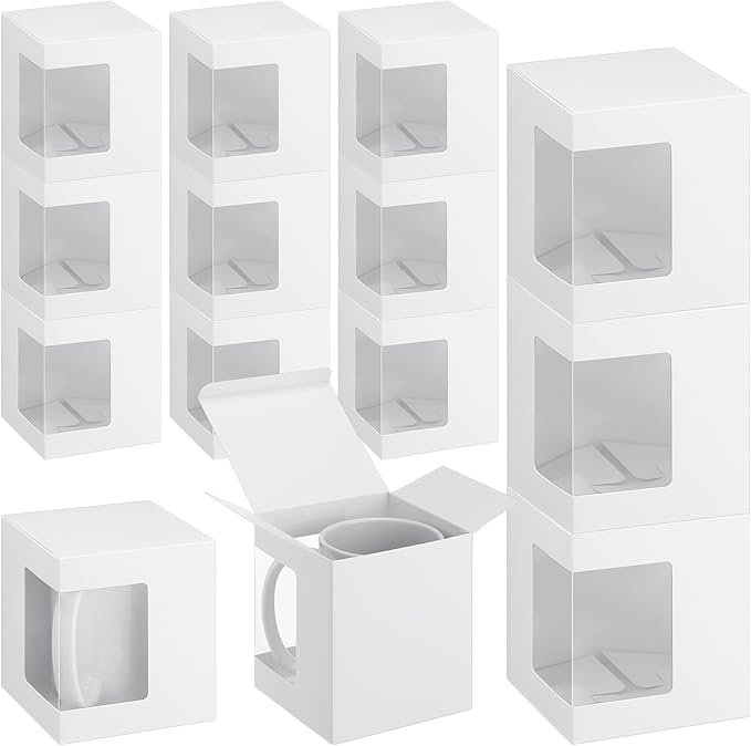 Harloon 72 Pcs Mug Boxes for Gift Coffee Mug Box Transparent Packaging Box for Blanks Sublimation 11oz, 12oz, 15oz Ceramic Blank Coffee Mugs Cups Gift Wrapping(White)