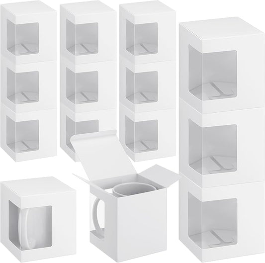 Harloon 72 Pcs Mug Boxes for Gift Coffee Mug Box Transparent Packaging Box for Blanks Sublimation 11oz, 12oz, 15oz Ceramic Blank Coffee Mugs Cups Gift Wrapping(White)