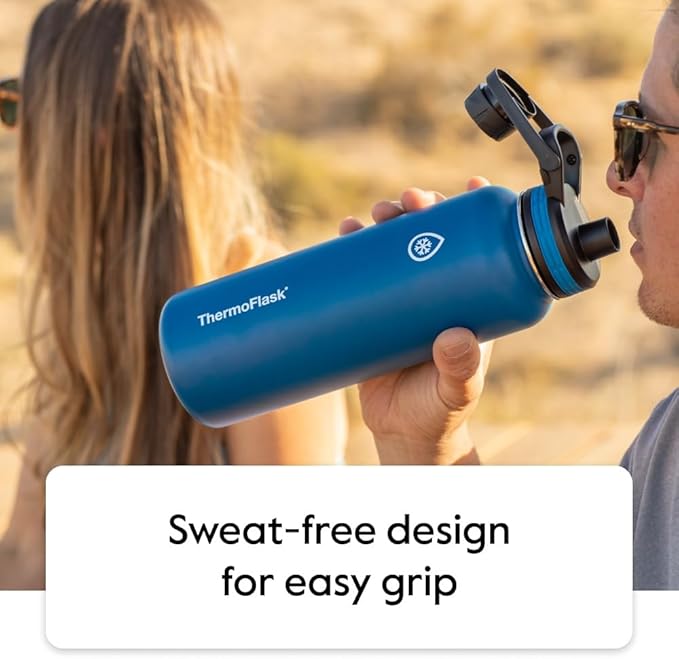 ThermoFlask Stainless Steel Water Bottles 2-Pack - Double-Wall Vacuum Insulated 40 oz BPA-Free Spout Lids - Keeps Drinks Cold 24 Hrs, Hot 12 Hrs - Leakproof, Dishwasher Safe, Superior Blue/Mauve