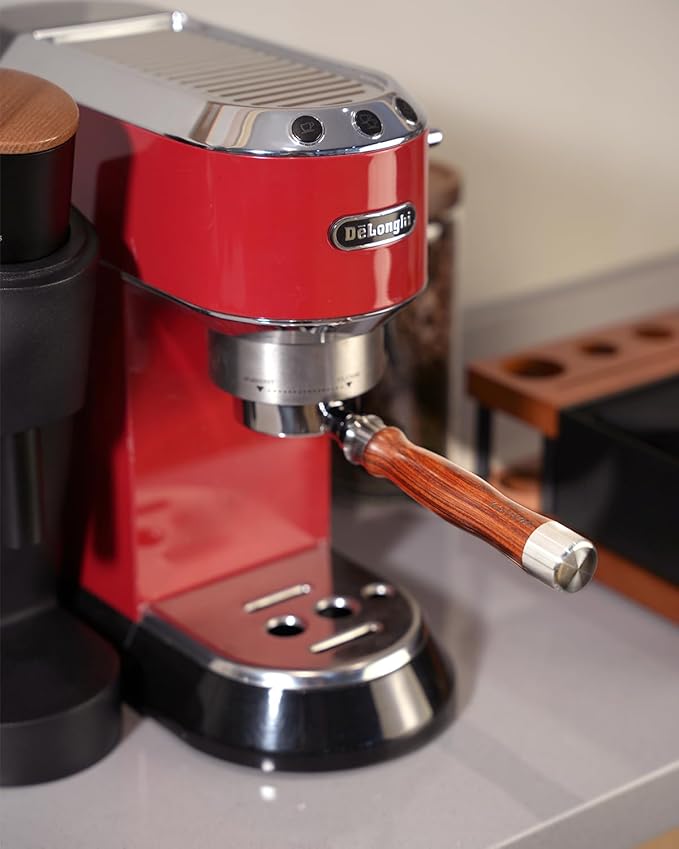 51mm Bottomless Portafilter 3 Ears Compatible with Delonghi Dedica EC680/EC685/EC885 and SMEG, EUPA Espresso Machines, Espresso Naked Bottomless Portafilter with Puck Screen and 18g Filter Basket-Wood