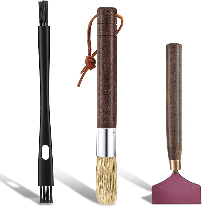 Coffee Grinder Cleaning Brush Set, 3Pcs Espresso Machine Cleaning Brushes with Scraper & Brush Wooden Handle and Natural Bristles Coffee Clean Tool Barista Brushes for Barista Home Kitchen