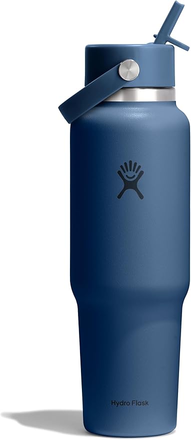 Hydro Flask Travel Water Bottle - Insulated Stainless Steel - Wide Straw Lid, Non Spill, Leakproof in 40 Oz Harbor Blue