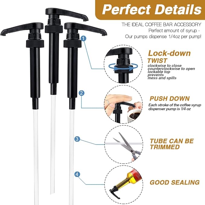 50 Packs Black Coffee Syrup Pump Dispenser, Compatible with 25.4 Oz/750ml Bottles, Great for Home & Coffee Bar Drinking Mixes, Tea, Beverage, Cocktails, Plus Spoons