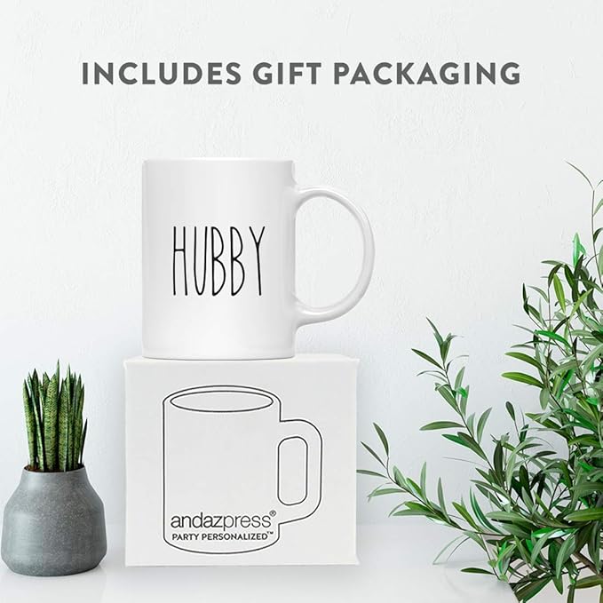 Andaz Press Simple Rustic Farmhouse Kitchen Decor 11oz. Ceramic Coffee Tea Mug Gift, Hubby, 1-Pack, Birthday Christmas Gift Ideas for Family, Friends