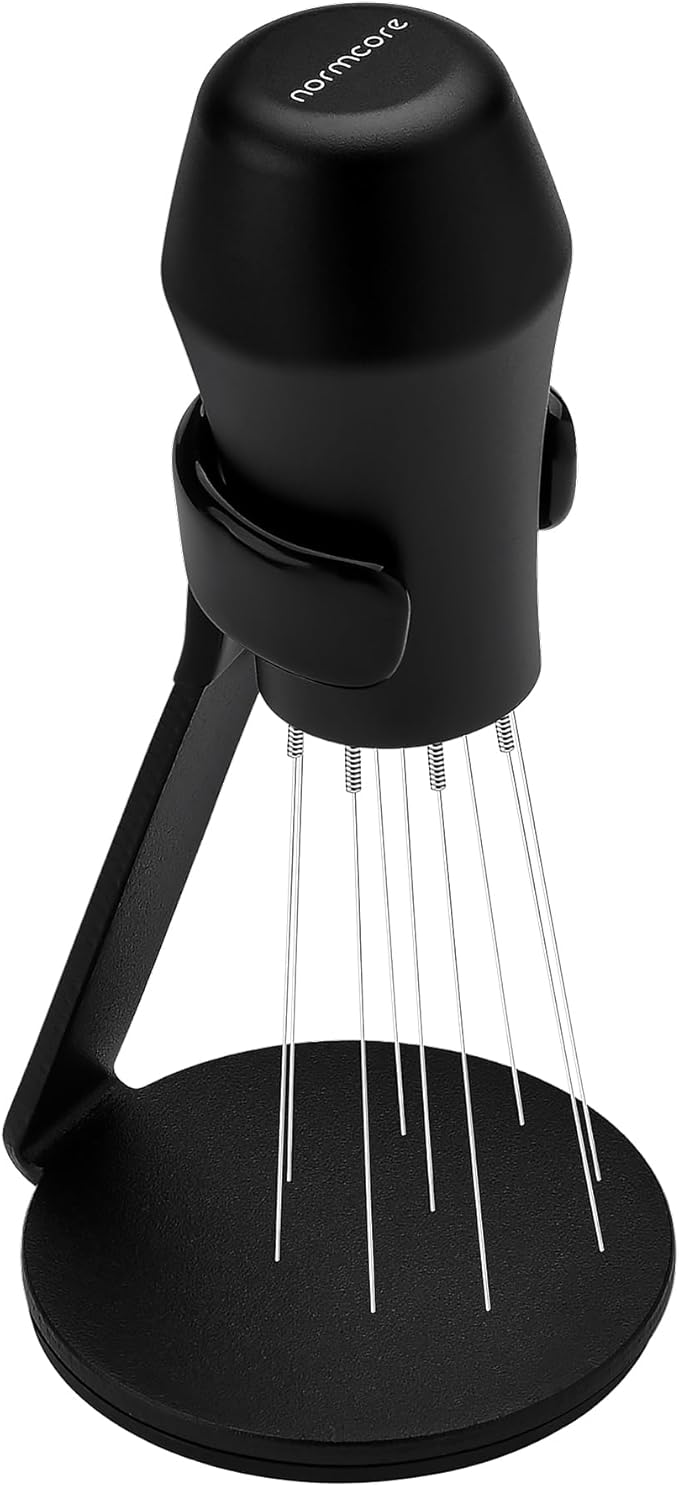 Normcore WDT Distribution Tool with Stand V3-9 Prong Needle Espresso Stirrer - 18 Needles 0.25mm / 0.3mm Thick Spring Wires - Weiss Distribution Technique - Anodized Aluminum Handle