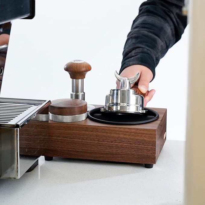 watchget Knock Box Wooden Knock Box with tamper station Espresso tamping station,Coffee Organizer Box Fit for Storage 51/54/58MM Tamper, Distributor Coffee Dump Bin Wood Espresso Accessories