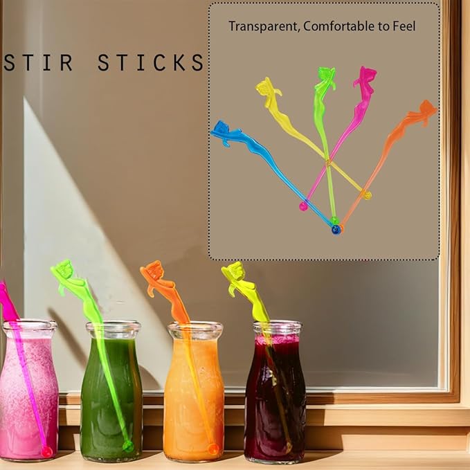 50 Pcs 5.9" Extra-Long Plastic Cocktail Swizzle Sticks, Unique Tropical Design Drink Stirrers Reusable Novelty Swizzle Sticks for Cocktails, Juices, and Party Beverages