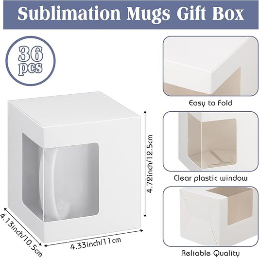 Harloon 36 Pack Mug Boxes for Gifts Coffee Mugs Boxes Gift for Shipping Sublimation Transparent Wine Glass Gift Packaging Box for Blanks 11oz, 12oz, 15oz Wrapping(White)